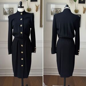 St John Collection Marie Gray Black Santana Knit Button Front Dress 6